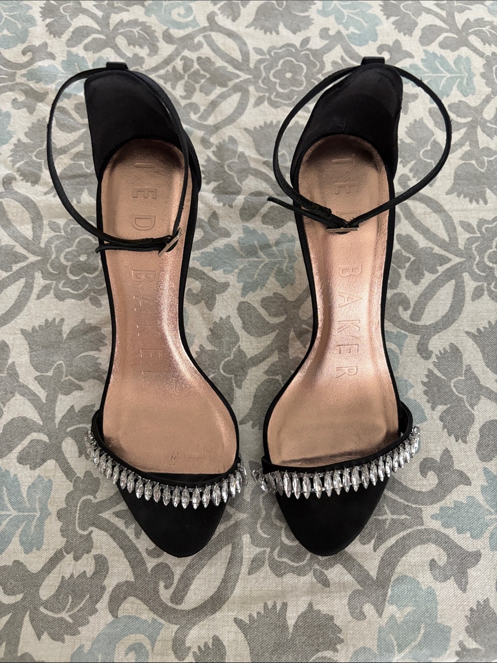 Ted Baker Black Crystal-Trim Ankle-Strap Heels